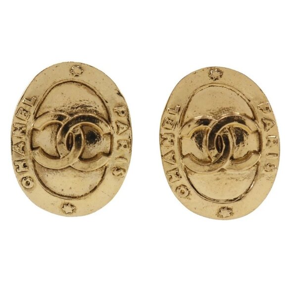 CHANEL COCO Mark Earring vintage Plated Gold 16.0g Women - Picture 1 of 8